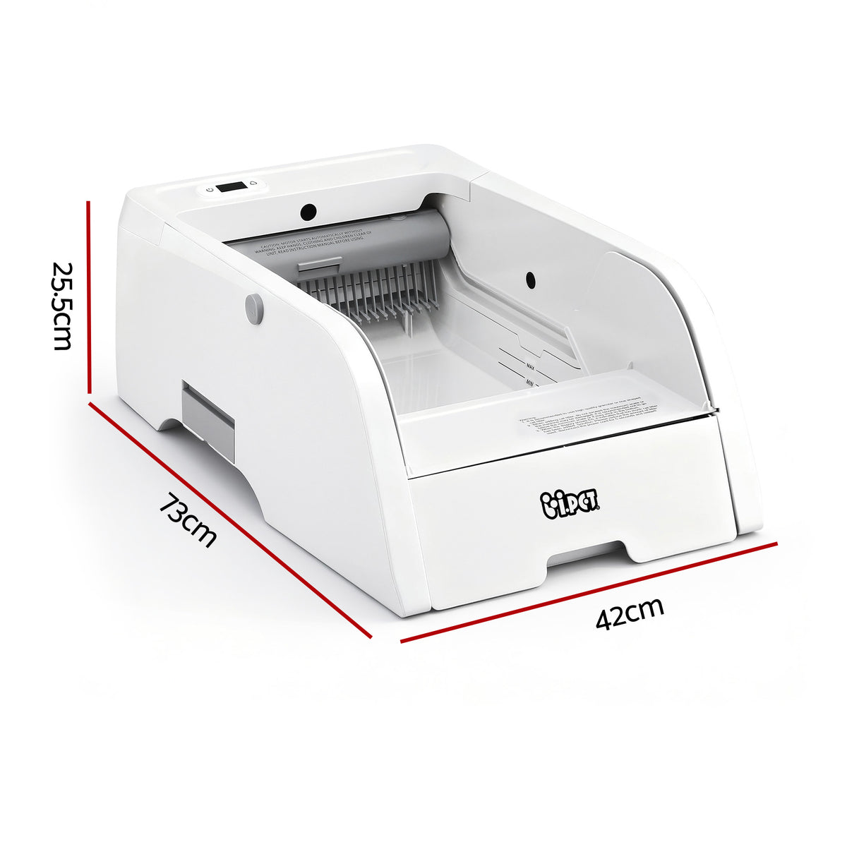 Automatic litter box dimensions – 73 cm long, 42 cm wide, 25.5 cm high