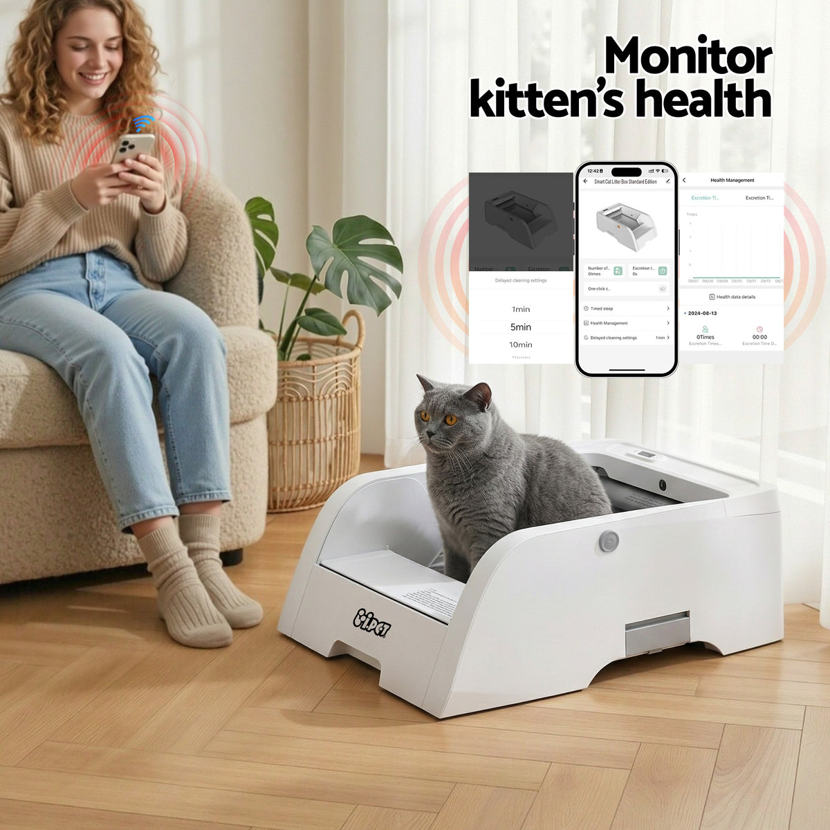 Monitor your cat's health from the phone app – visits and weight trends