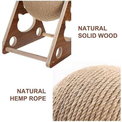 Natural solid wood frame and natural rope ball, material close-up