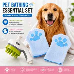 Pet Bathing Gloves and Shower Spray Set — Deshedding Massage Glove for Dogs & Cats